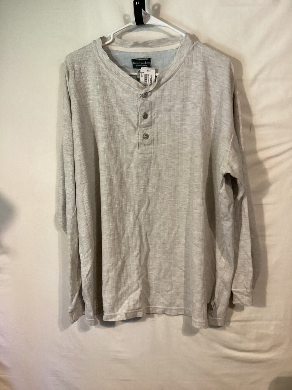 2545 Basic Equipment Vintage Mens Long Sleeve Polo Shirt Light Gray Size Large